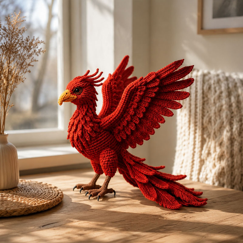Crochet Kit for Beginners, DIY Phoenix Amigurumi Crochet Kit with Step-by-Step Instructions, Complete Starter Kit with Yarn, Hooks & Accessories for Adults Kids, Handmade Craft Gift