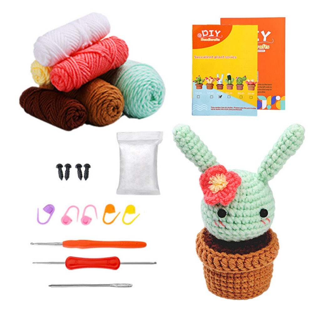Bunny Ears Cactus Crochet Kit for Beginners | DIY Amigurumi Cactus Planter Set with Yarn, Hook & Step-by-Step Tutorial | Cute Handmade Gift for Plant Lovers