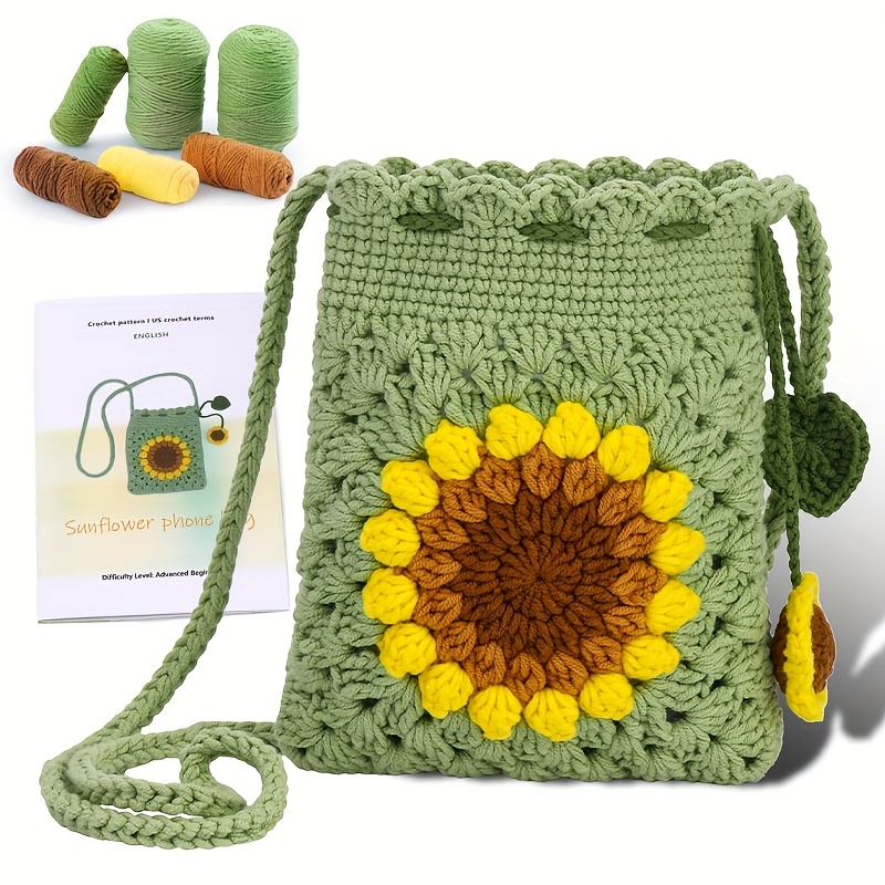 Crochet Kit for Beginners - Phone Bag Crochet Starter Kit with Video Tutorials And Yarns, Hook, Additions for Adult Knitting Craft (Random Colors)