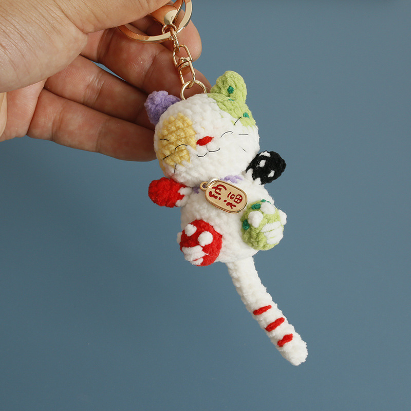 Handmade Crochet Lucky Cat Keychain 🐱 | Kawaii Maneki-neko Bag Charm