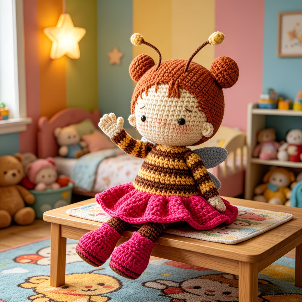 Cute Bee Girl Crochet Plush Kit for Beginners | DIY Amigurumi Stuffed Doll Set with Yarn, Hook & Step-by-Step Tutorial | Sweet Handmade Gift for Craft Lovers