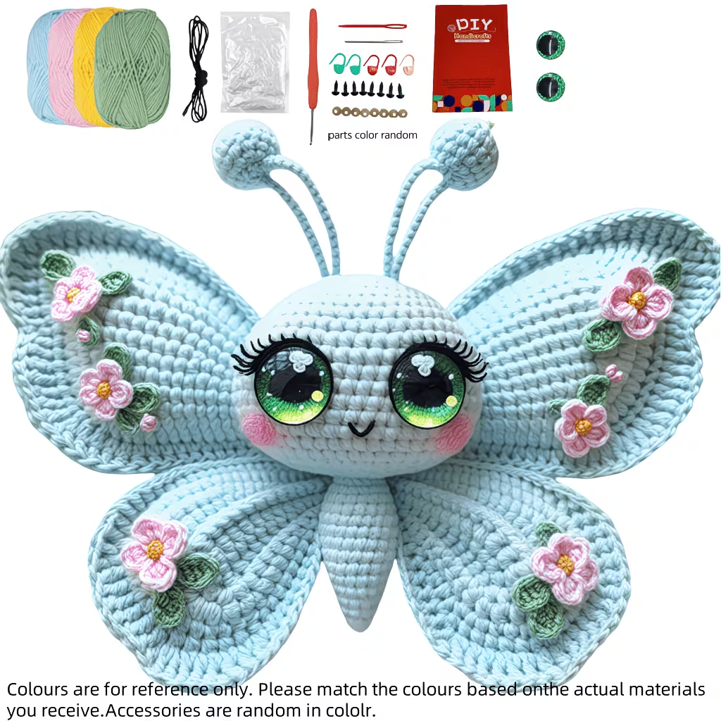 Pastel Butterfly Crochet Kit for Beginners | DIY Amigurumi Stuffed Toy Set with Full Supplies & Easy Instructions | Adorable Handmade Gift for Craft Fans