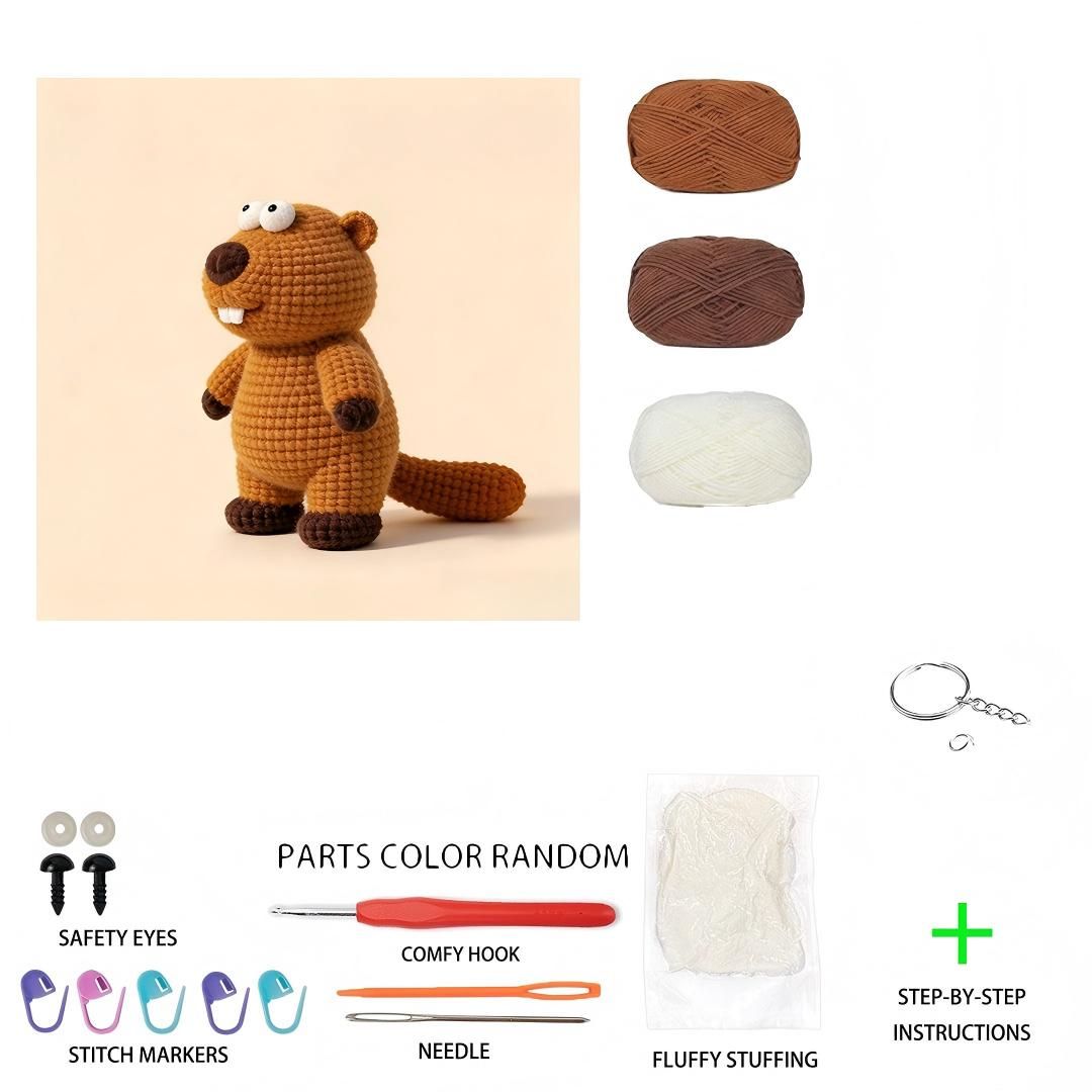 Beginner Friendly Groundhog Crochet Kit, Cute Plush Groundhog Amigurumi Crochet Starter Kit with Yarn, Hook, Needle & Accessories, Complete DIY Craft Set with Tutorial for Adults, Perfect Home Decor & Handmade Gift