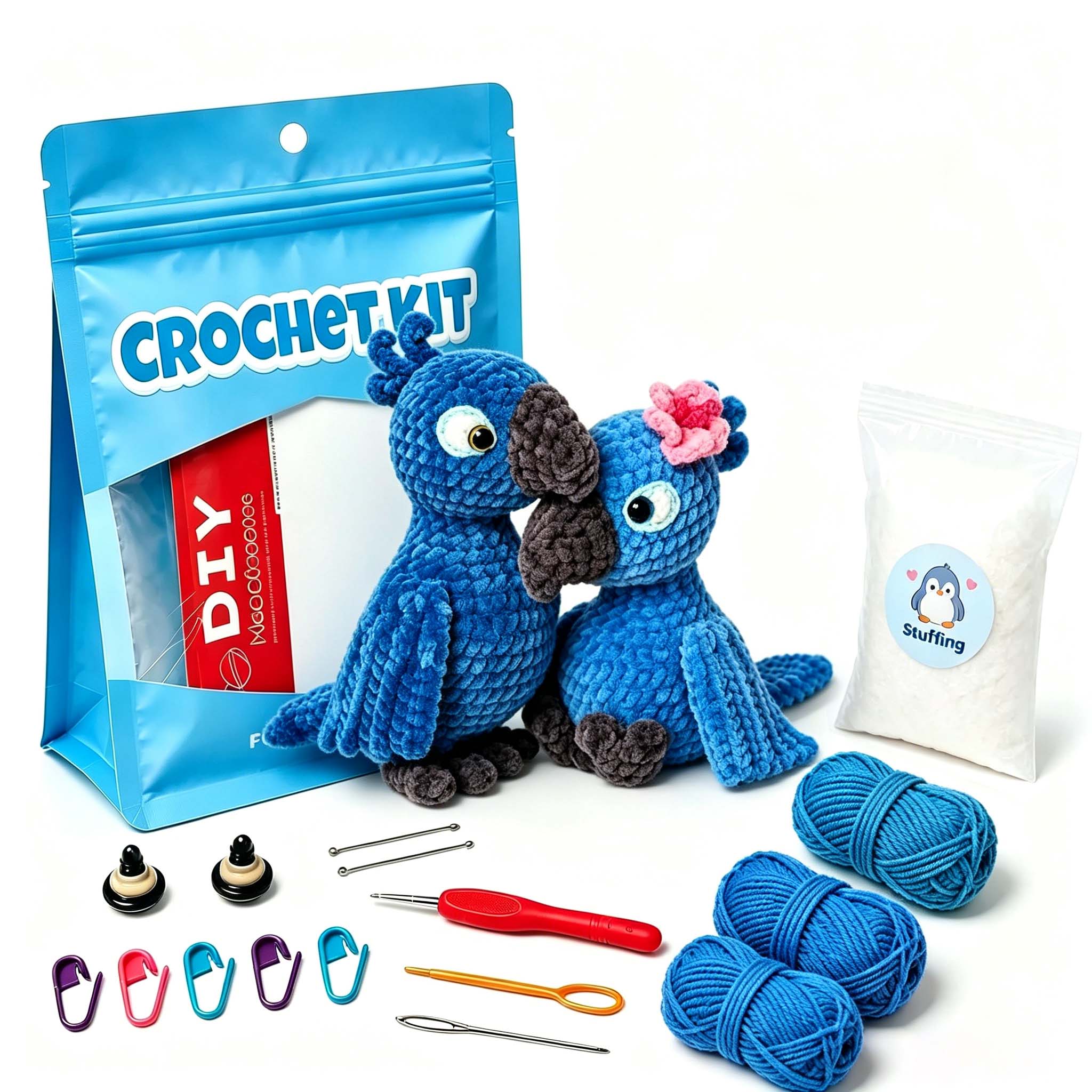 Crochet Kit for Beginners, DIY Parrot Couple Amigurumi Crochet Kit with Step-by-Step Instructions, Complete Starter Kit with Yarn, Hooks & Accessories for Adults Kids, Handmade Craft Gift