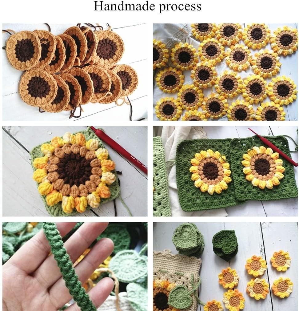 Handmade Crochet Sunflower Blossom Phone Bag Knitted Bag for Women, A-mint green