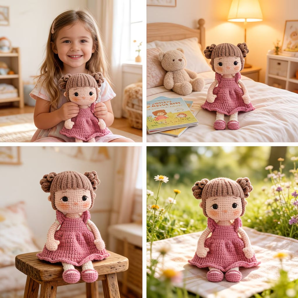 Dusty Pink Dress Doll Crochet Kit for Beginners | DIY Amigurumi Doll Set with Full Supplies & Easy Instructions | Adorable Handmade Gift for All Ages