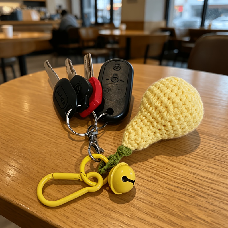 1pc Crochet Pear Keychain, Handmade Knitted Pear Bag Charm with Bell, Cute Plush Fruit Key Ring Accessories for Women, Purse Backpack Pendant, Aesthetic Gift