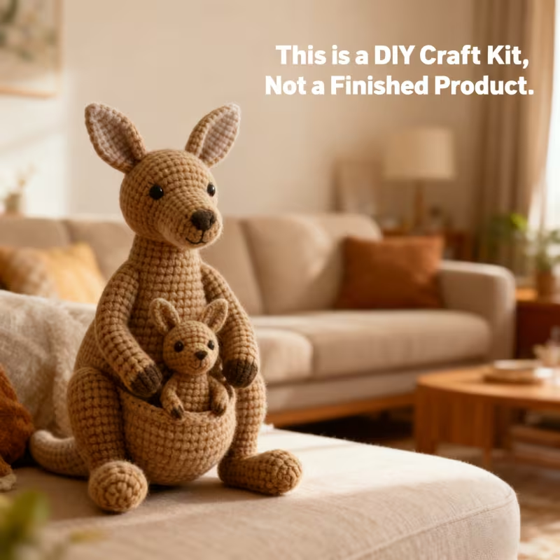 Adorable Kangaroo Mom & Joey Crochet Kit | Complete DIY Amigurumi Stuffed Animal Set with Yarn, Hook & Step-by-Step Guide | Perfect Gift for Crocheters-Hookcrafted