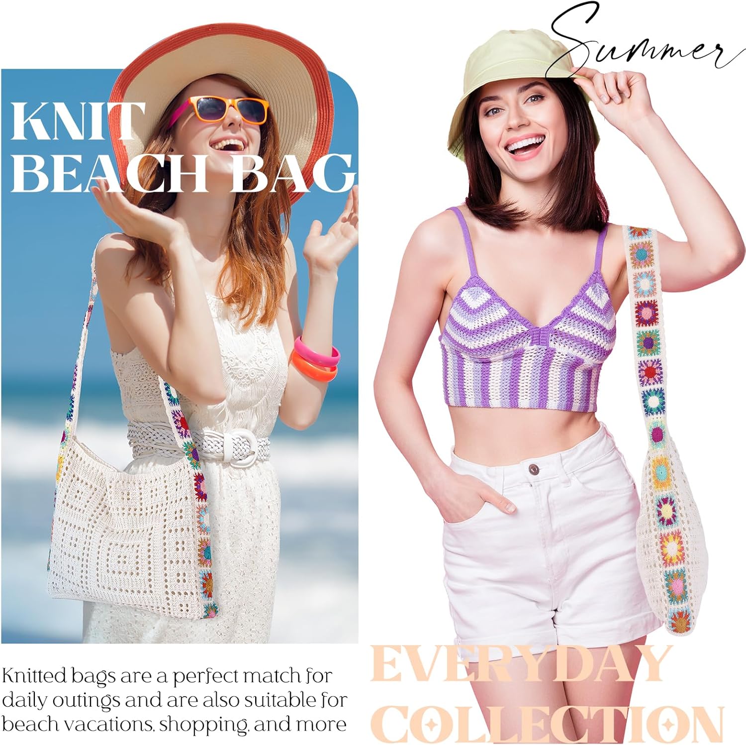Crochet Beach Tote Bag Summer Vacation Hobo Tote Knit Bags for Women Mesh Woven Travel Crochet Purse Aesthetic Bag