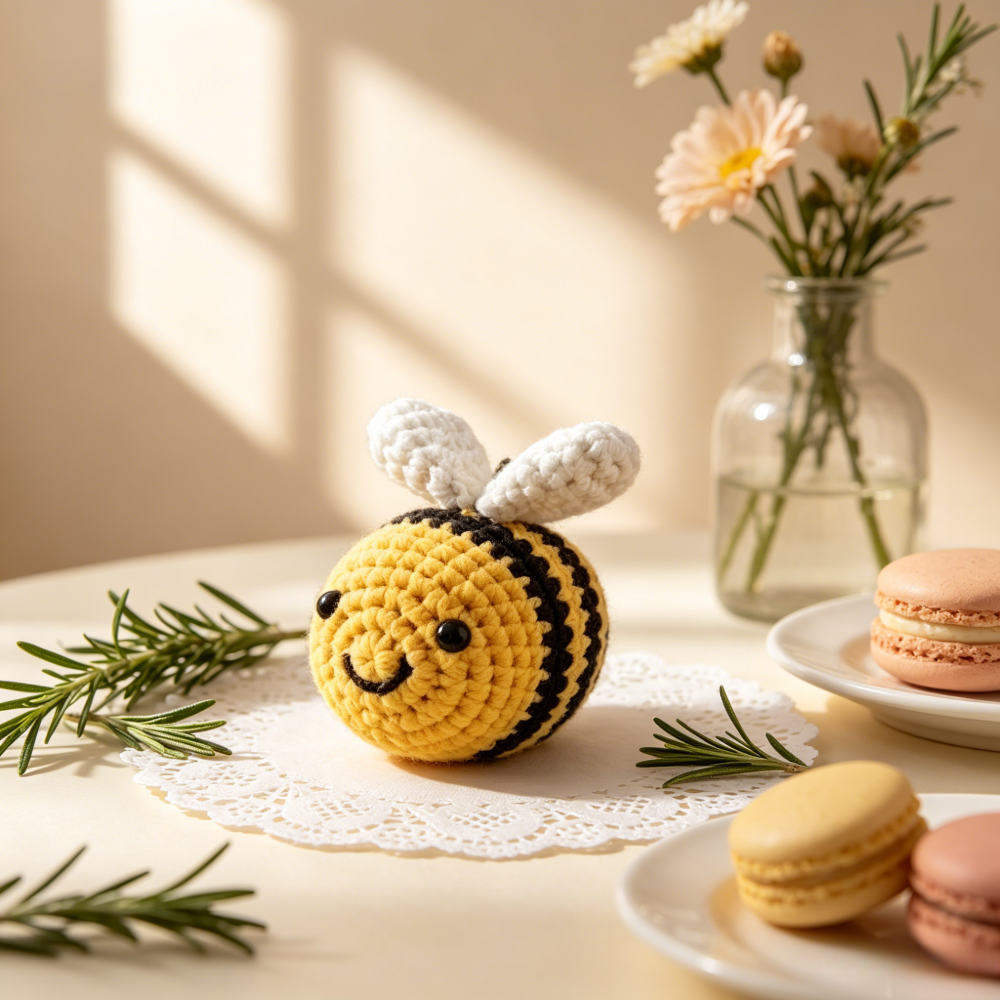 Beginner Friendly Bee Keychain Crochet Kit, Cute Mini Bee Amigurumi Crochet Starter Kit with Yarn, Hook, Needle & Accessories, Complete DIY Craft Set with Tutorial for Adults & Kids, Perfect Bag Charm & Handmade Gift