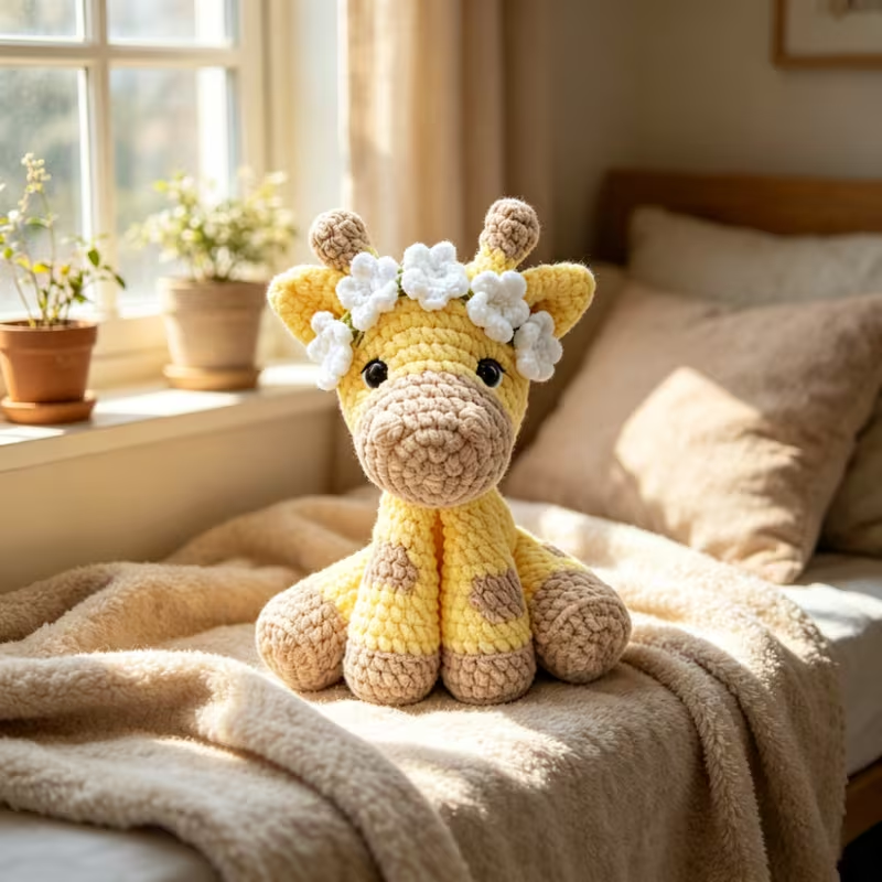 1pc Cute Flower Crown Giraffe Crochet Kit for Beginners, Complete DIY Amigurumi Giraffe Plush Doll Craft Set with All Materials, Yarn, Tools & Tutorial, Handmade Knitted Giraffe with Floral Headband, Perfect Gift for Kids, Safari Lovers, Home Decor