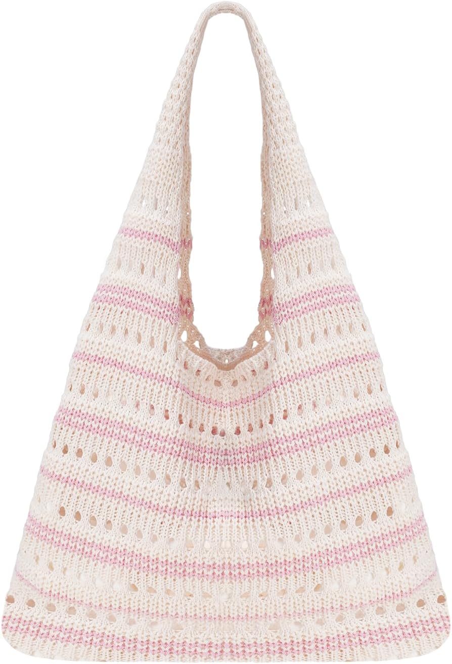 Crochet Tote Bag, Mesh Beach Bag Knit Summer Hobo Bag Vacation Boho Tote Bag for Women