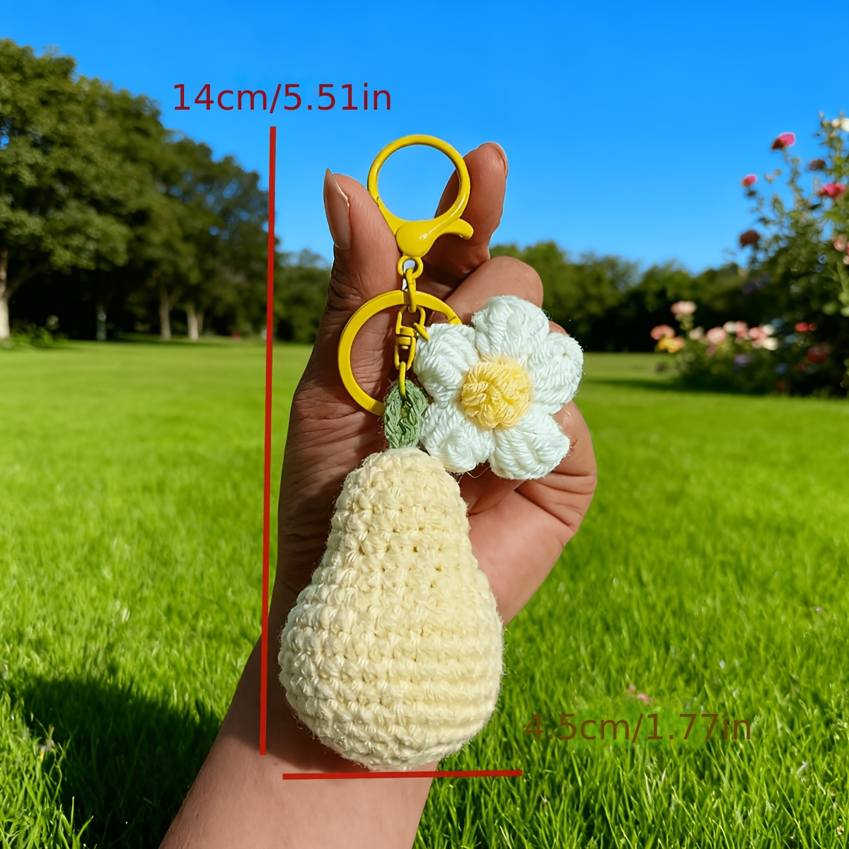 1pc Crochet Pear Keychain, Handmade Knitted Pear Bag Charm with Bell, Cute Plush Fruit Key Ring Accessories for Women, Purse Backpack Pendant, Aesthetic Gift