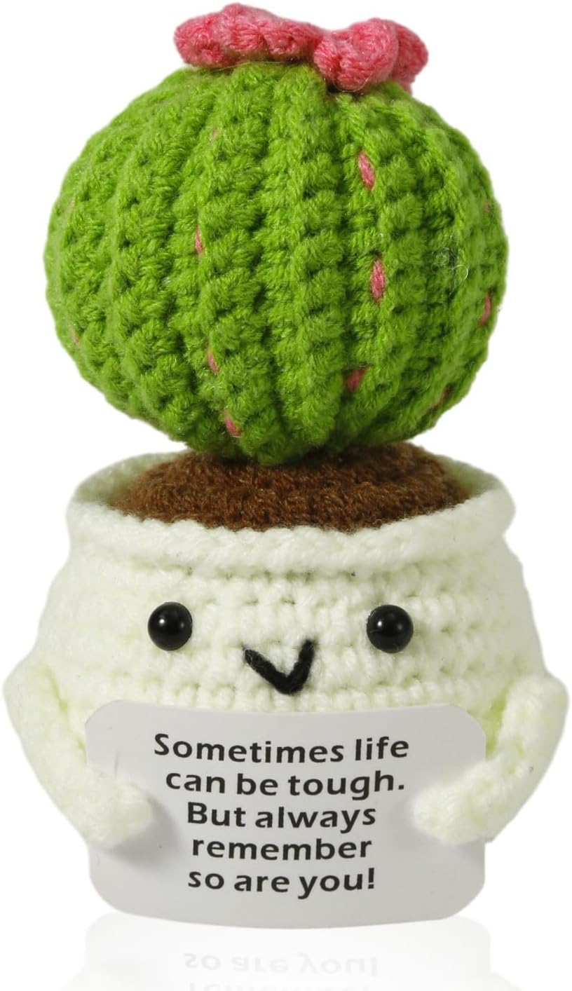 Crochet Potted Plants, Creative Knitted Potted Plants Mini Cute Emotional Positive Life Potato Doll Ornaments Gifts for Adults Kids Friends Home Office Desk Decoration