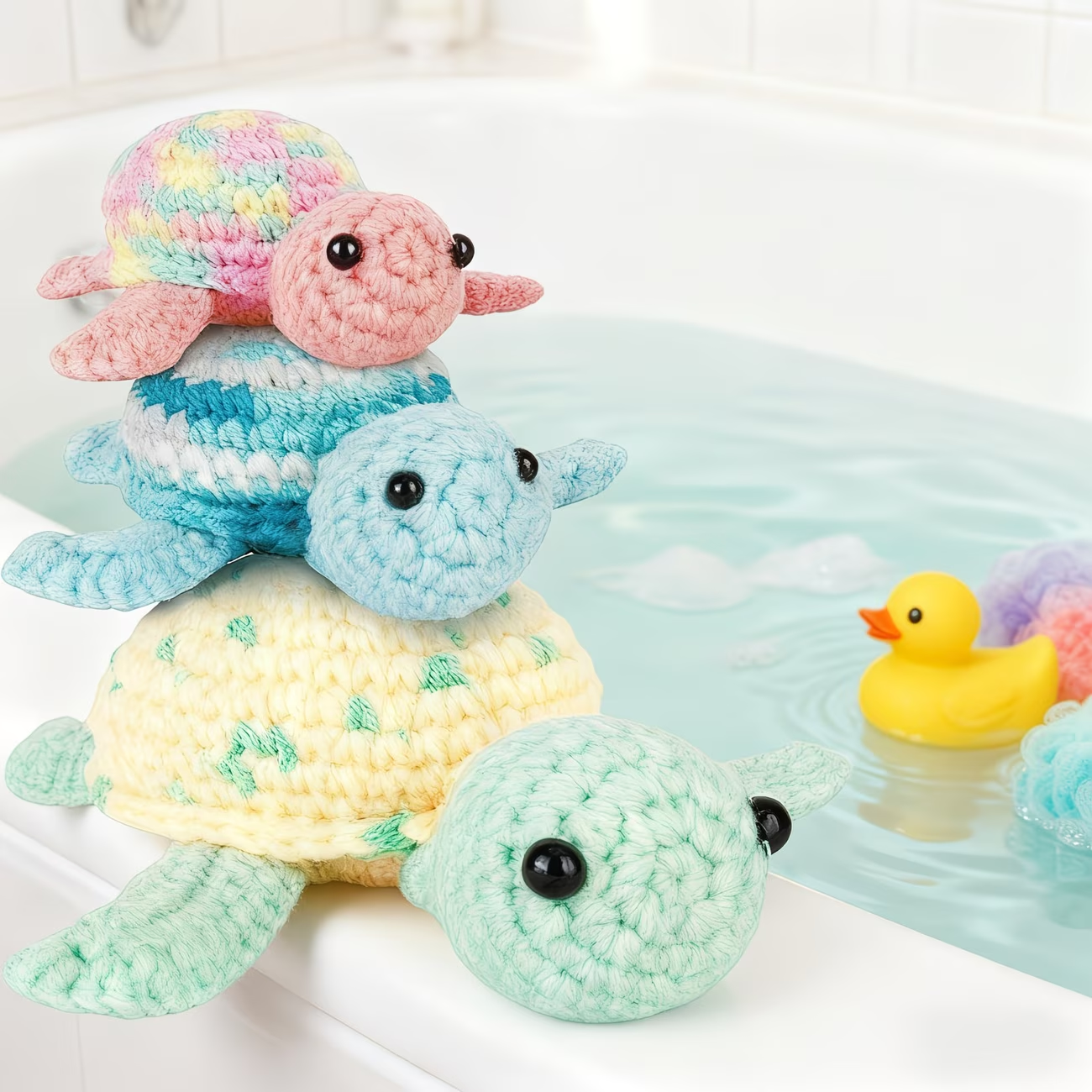 Set of 3 Colorful Turtles Crochet Kit | Complete DIY Amigurumi Stuffed Animal Set with Yarn, Hook & Step-by-Step Guide | Perfect Gift for Crocheters