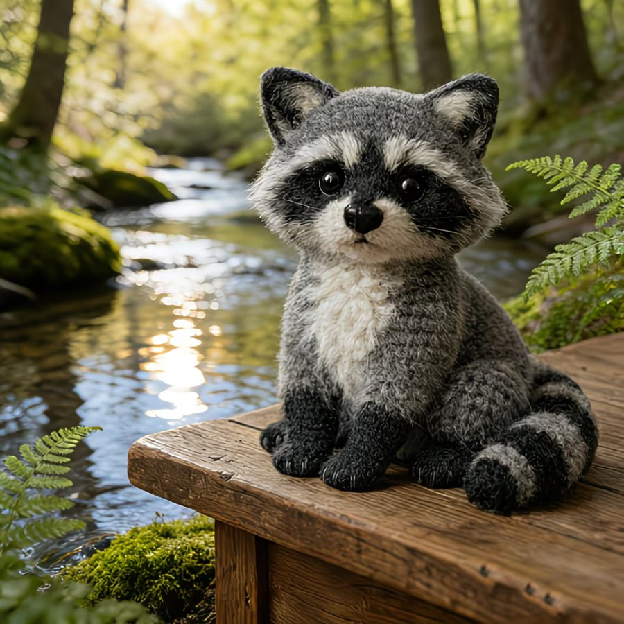 Grey Raccoon Crochet Plush Kit for Beginners | DIY Amigurumi Stuffed Animal Set with Yarn, Hook & Step-by-Step Tutorial | Cute Handmade Gift for Plush Lovers