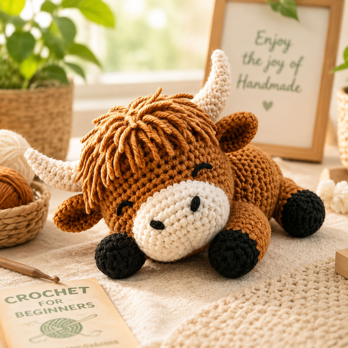 Crochet Kit for Beginners, DIY Highland Cattle Amigurumi Crochet Kit with Step-by-Step Instructions, Complete Starter Kit with Yarn, Hooks & Accessories for Adults Kids, Handmade Craft Gift