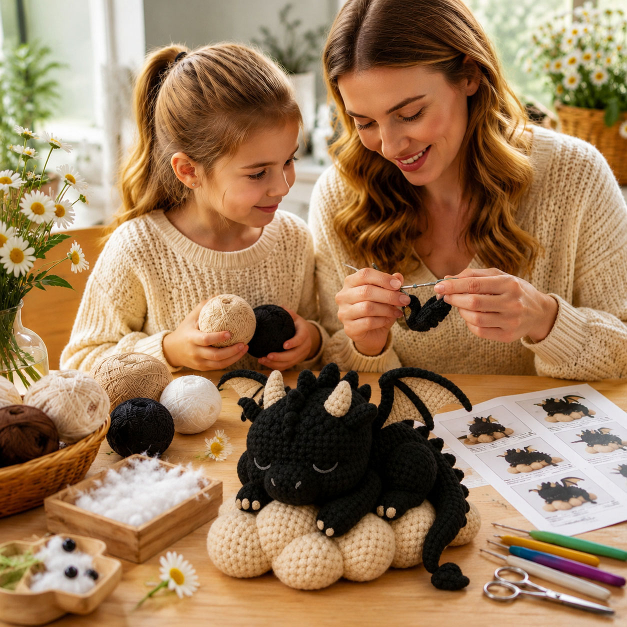 Crochet Kit for Beginners, DIY Black Dragon Amigurumi Crochet Kit with Step-by-Step Instructions, Complete Starter Kit with Yarn, Hooks & Accessories for Adults Kids, Handmade Craft Gift