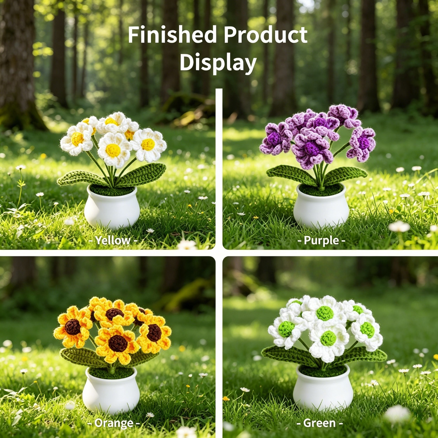 Flower Crochet Kit for Beginners | DIY Daisy Amigurumi Set with Yarn, Hook & Step-by-Step Video Tutorial | 4PCS Cute Flower Series Hookcrafted