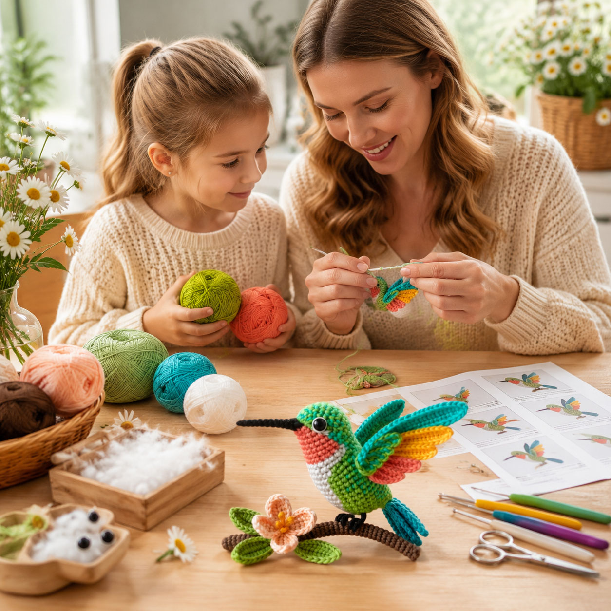 Crochet Kit for Beginners, DIY Hummingbird Amigurumi Crochet Kit with Step-by-Step Instructions, Complete Starter Kit with Yarn, Hooks & Accessories for Adults Kids, Handmade Craft Gift