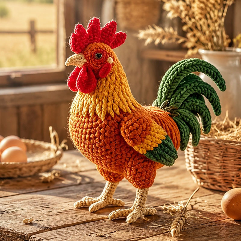 Crochet Kit for Beginners, DIY Rooster Amigurumi Crochet Kit with Step-by-Step Instructions, Complete Starter Kit with Yarn, Hooks & Accessories for Adults Kids, Handmade Craft Gift