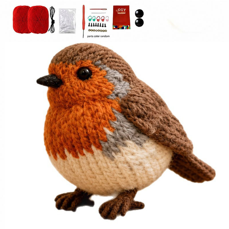 Crochet Kit for Beginners, DIY European Robin Amigurumi Crochet Kit with Step-by-Step Instructions, Complete Starter Kit with Yarn, Hooks & Accessories for Adults Kids, Handmade Craft Gift