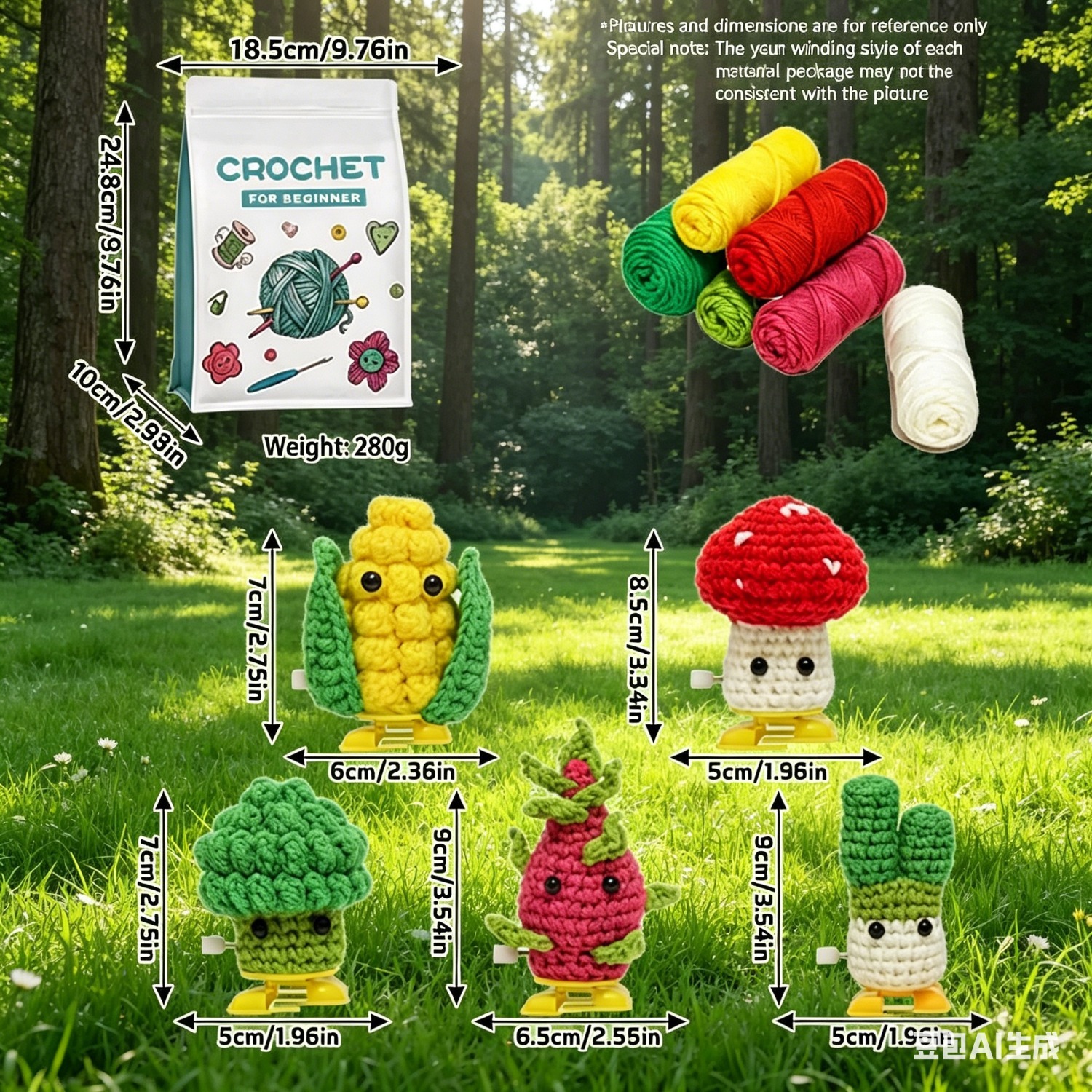 5Pcs Walking Base Succulent Plants Beginner Crochet Kit | DIY Amigurumi Wind-Up Toy Set with Yarn, Hook & Step-by-Step Tutorial | Cute Handmade Gift for Kids & Craft Lovers