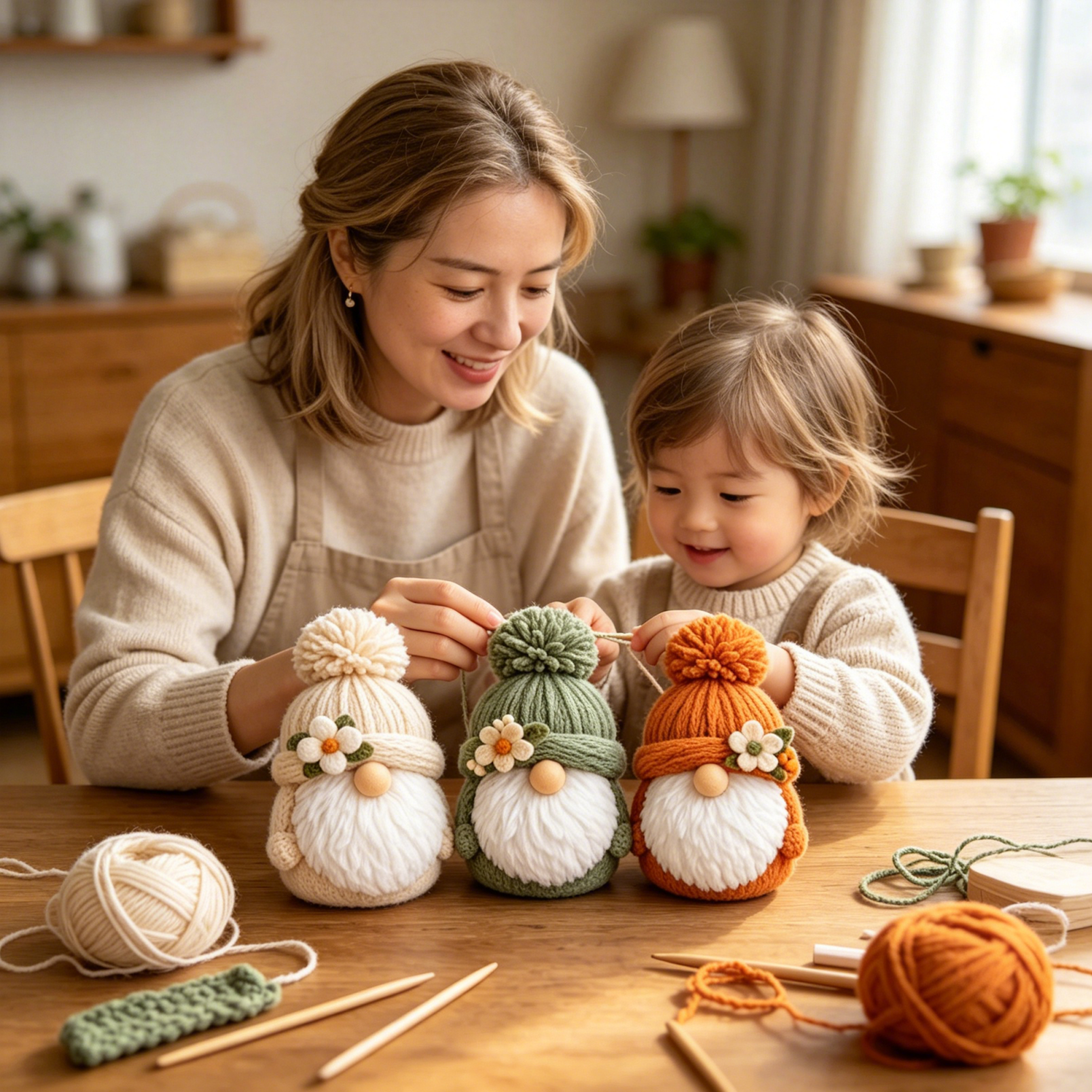 Spring Gnome Crochet Kit for Beginners, 3PCS Faceless Gnome Amigurumi DIY Crochet Kit with Yarn, Hooks & Step-by-Step Instructions, Complete Starter Craft Kit for Adults, Cute Handmade Decor Gift-Hookcrafted