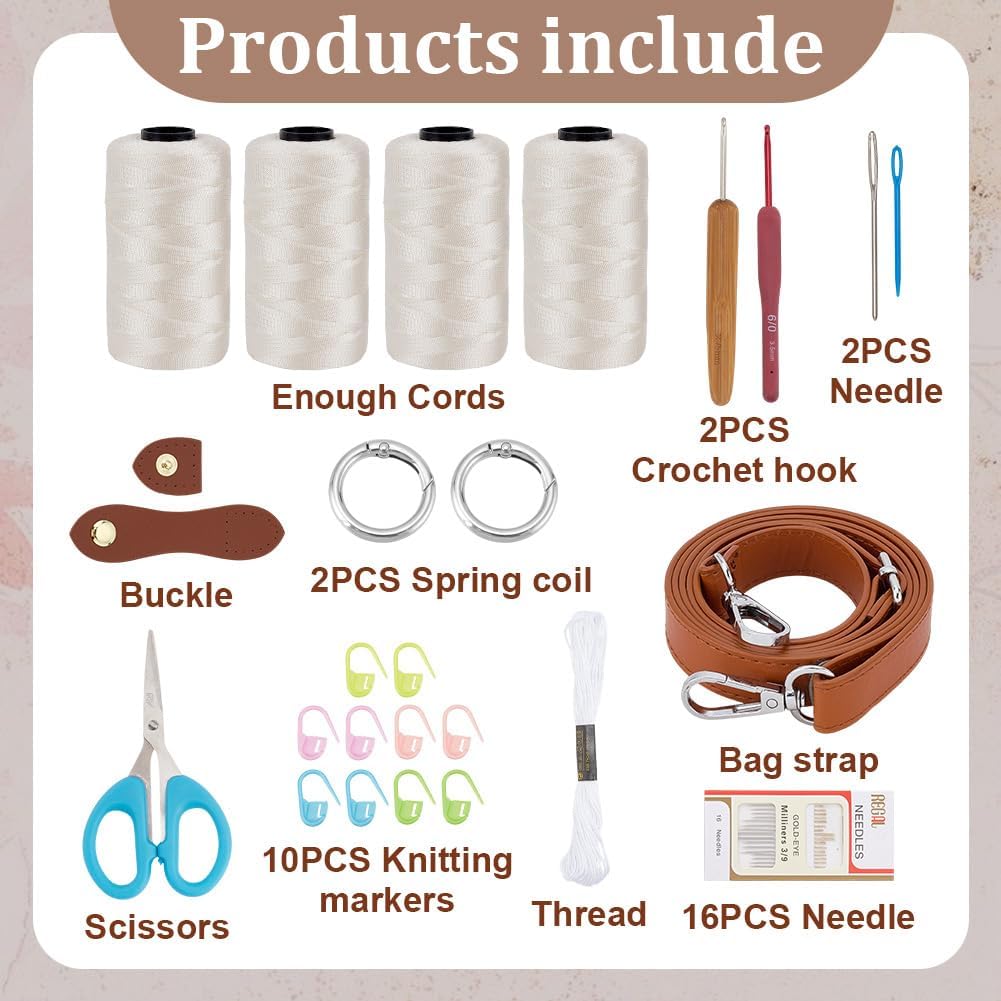 Crochet Bag Kit for Beginners Crochet Purse for Women DIY Tote Bag Making Kit with Step-by-Step Tutorials Knitting Supplies for Adults Crafts Autumn Winter Boho Gift Idea (Beige)