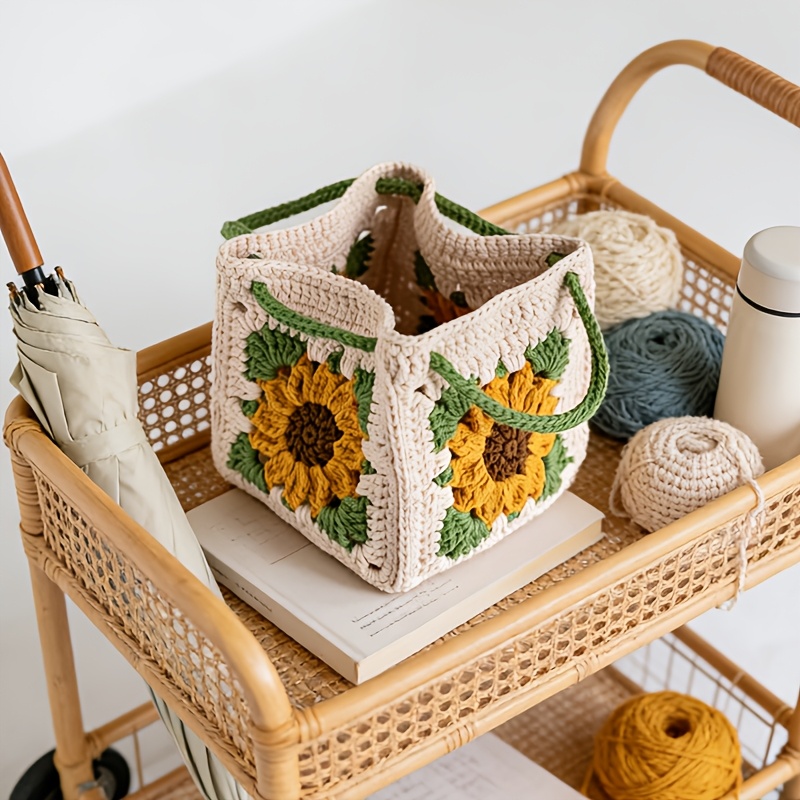 Complete DIY Crochet Sunflower Handbag Craft Kit Suitable for Women's Handmade Making with Yarn, Hook & Buttons - - Crochet Book/Video Tutorial Guide, English Instructions for Adult Beginners, Birthday Gift (No Finished Product)