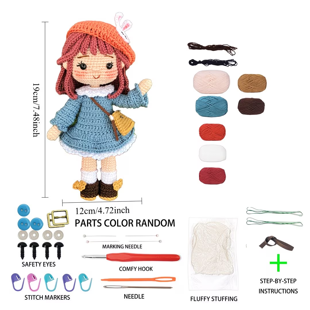 Bunny Beret Girl Crochet Kit for Beginners | DIY Amigurumi Stuffed Doll Set with Yarn, Hook & Step-by-Step Tutorial | Cute Handmade Gift for Craft Lovers