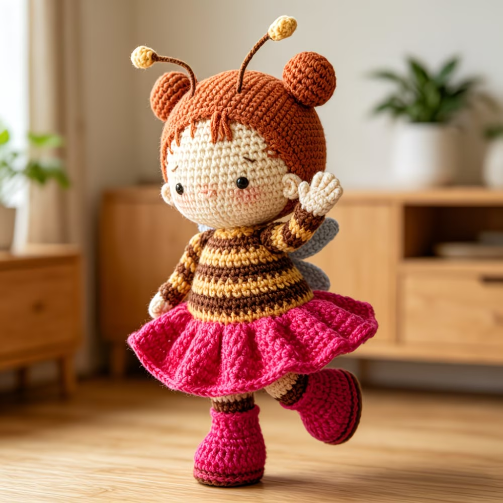 Cute Bee Girl Crochet Plush Kit for Beginners | DIY Amigurumi Stuffed Doll Set with Yarn, Hook & Step-by-Step Tutorial | Sweet Handmade Gift for Craft Lovers