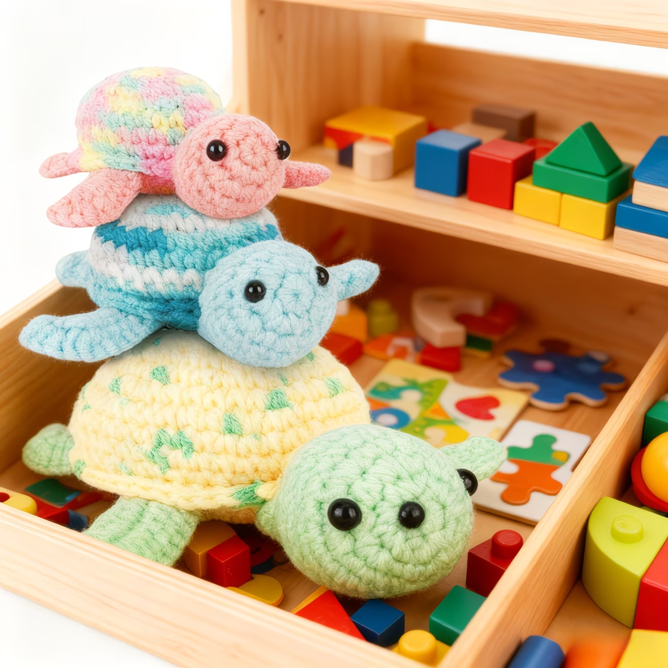 Set of 3 Colorful Turtles Crochet Kit | Complete DIY Amigurumi Stuffed Animal Set with Yarn, Hook & Step-by-Step Guide | Perfect Gift for Crocheters