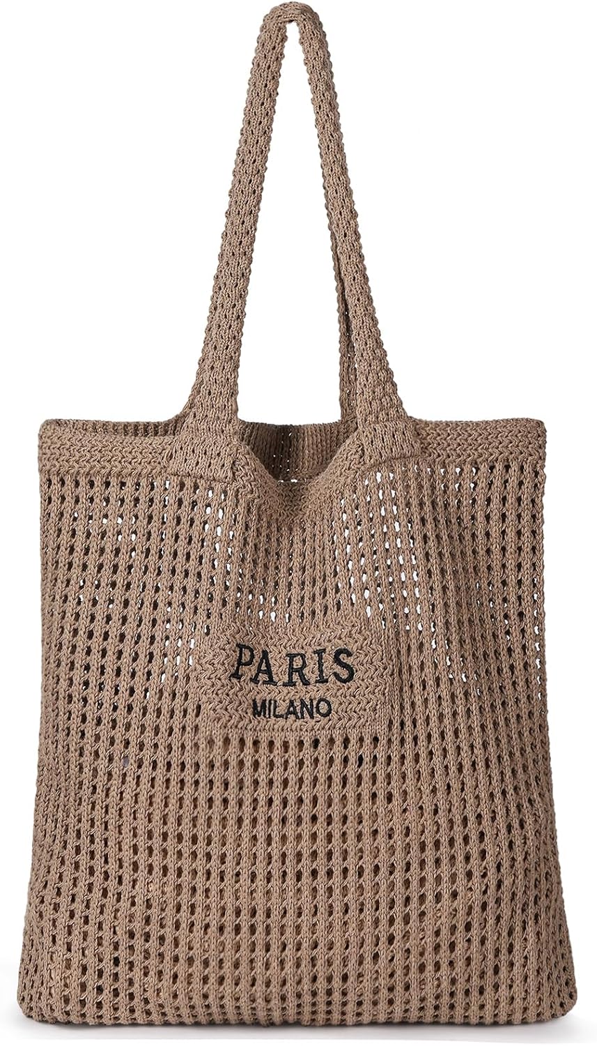 Crochet Tote Bag, Mesh Beach Bag Knit Summer Hobo Bag Vacation Boho Tote Bag for Women