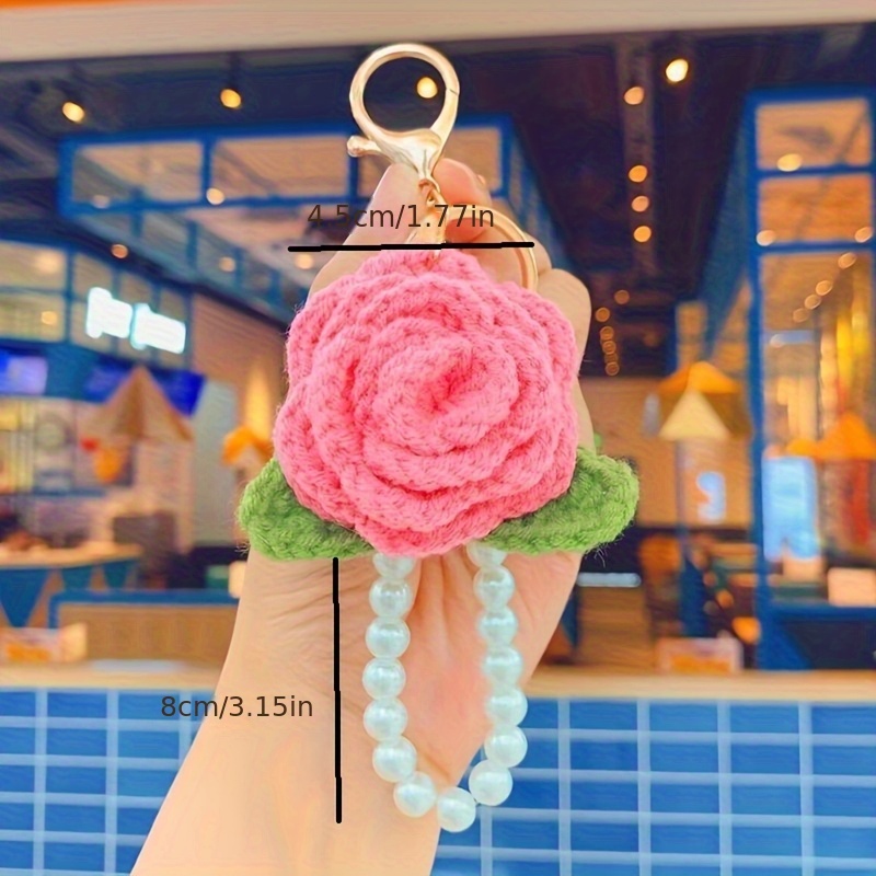 Handmade Knitted Rose-shaped Keychain for a Loved One