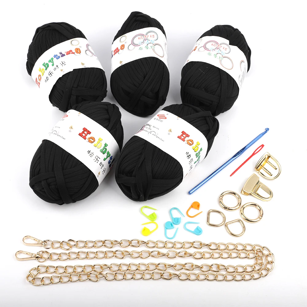 DIY Hand Crochet Bag Materials Kit Handmade Bag Shoulder Bags Weave Handbag Knitting Yarn Cloth Fabric Set Small Flip Wallet
