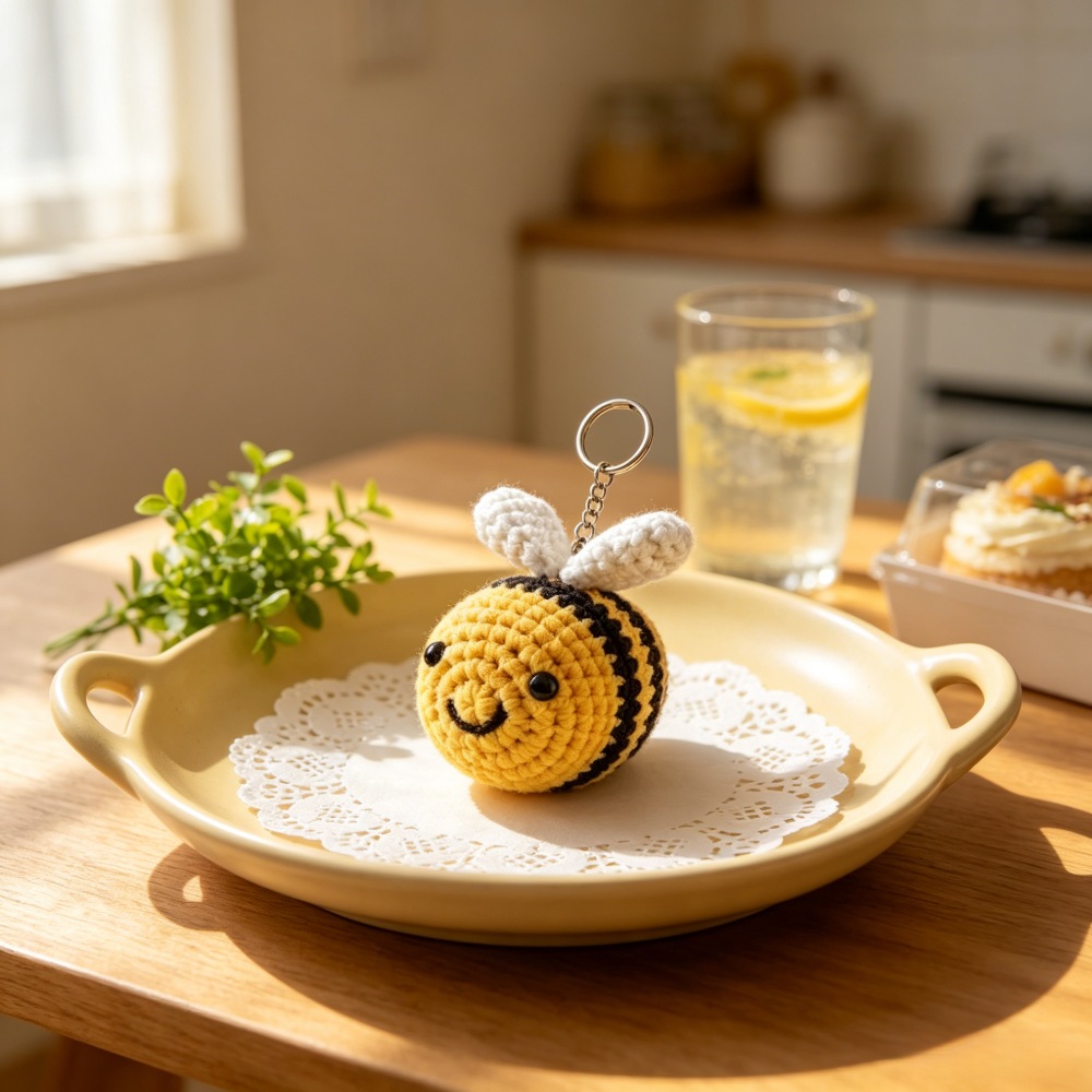 Beginner Friendly Bee Keychain Crochet Kit, Cute Mini Bee Amigurumi Crochet Starter Kit with Yarn, Hook, Needle & Accessories, Complete DIY Craft Set with Tutorial for Adults & Kids, Perfect Bag Charm & Handmade Gift