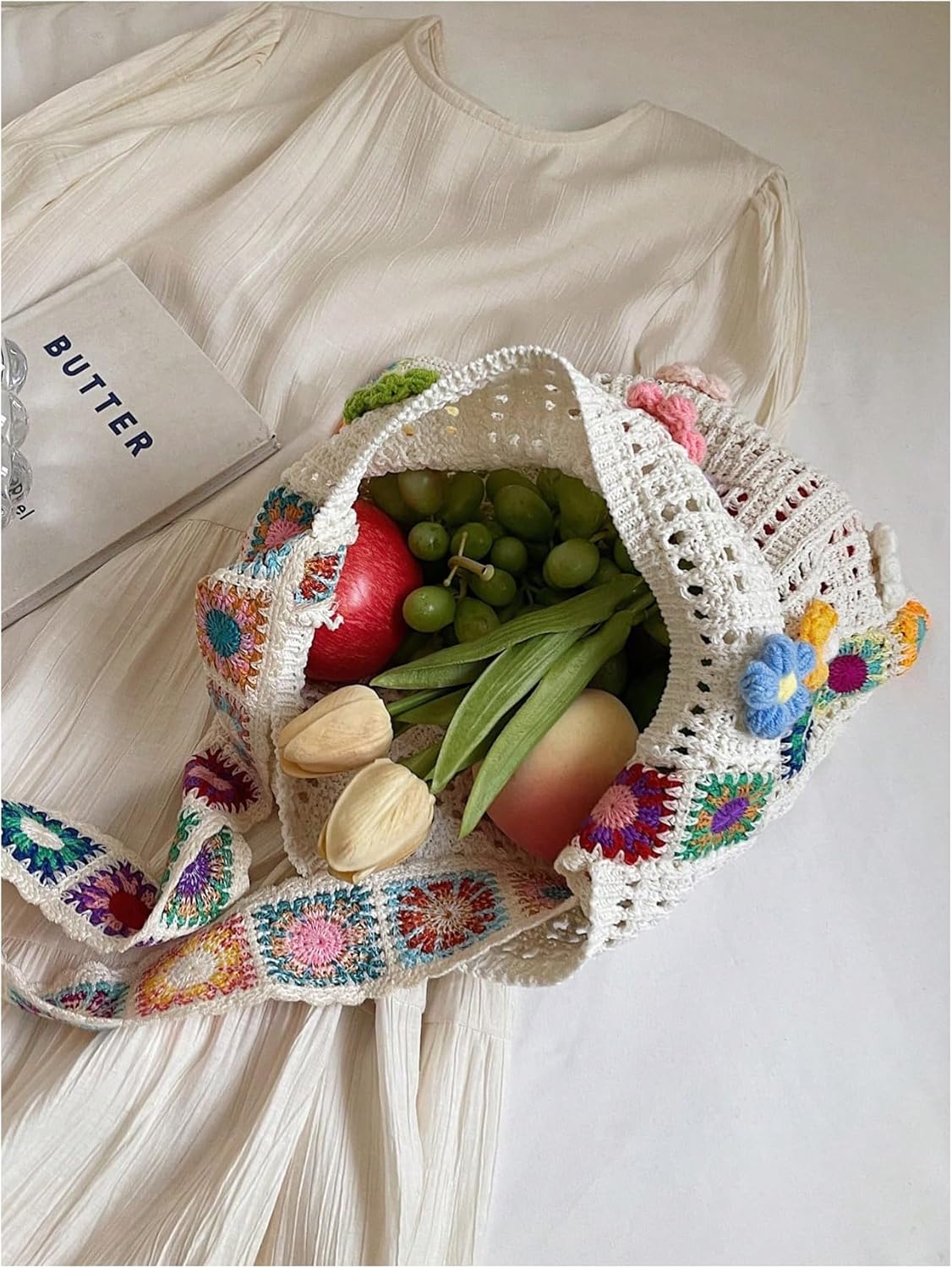 Women's Crochet Tote Bag Hollow Out Slouchy Crossbody Beach Shoulder Bag for Travel Daily