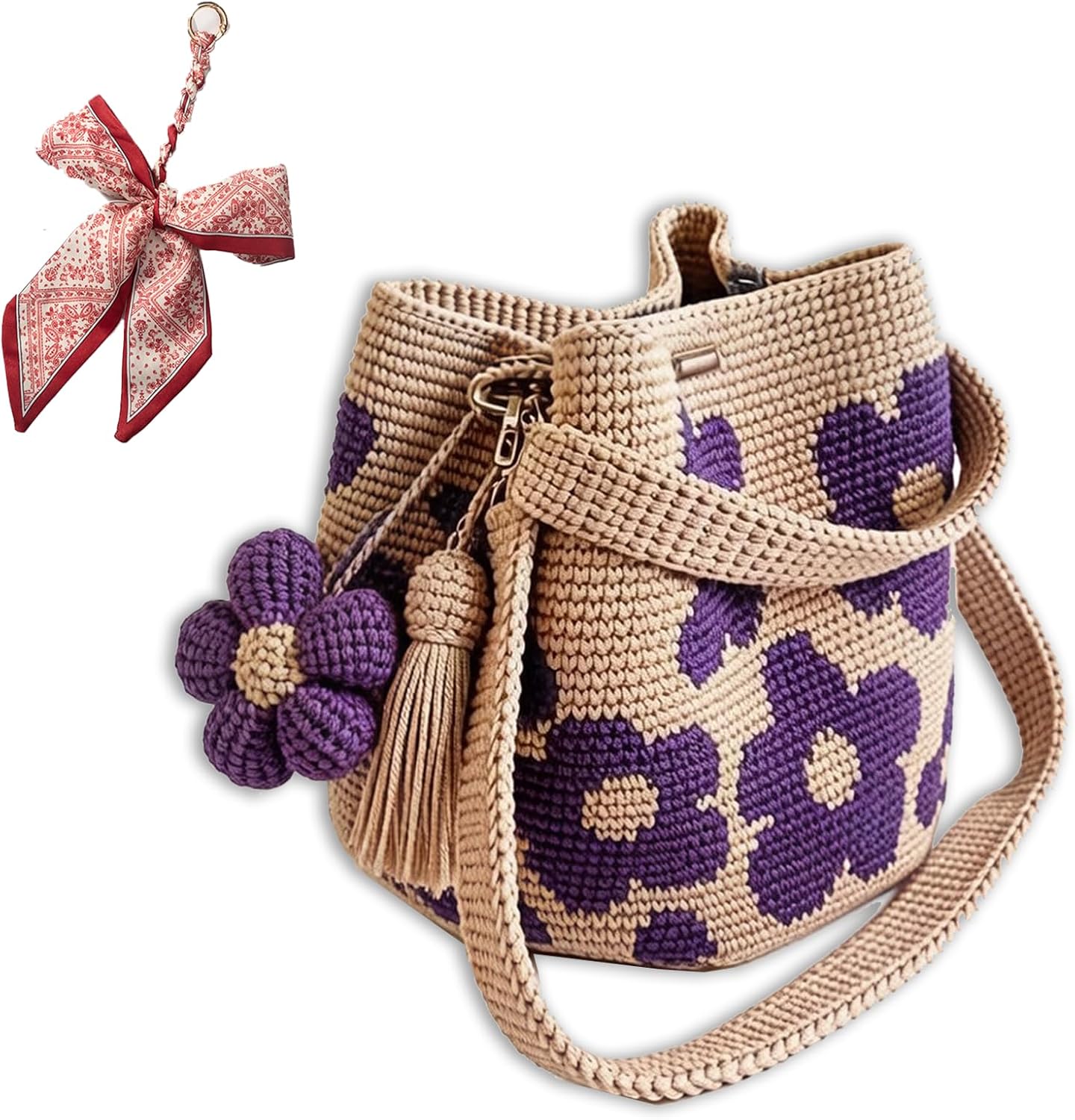Handmade Crochet Flower Tote Knit, Summer Vacation Travel Floral Purse Bag, Boho Beach Handbags, for Women Vacation
