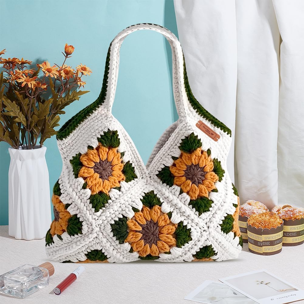 Crochet Sunflower Tote Bag Kit Beginners Crochet Kit for Adults with Step-by-Step Video Tutorials Knitting Handbag Set