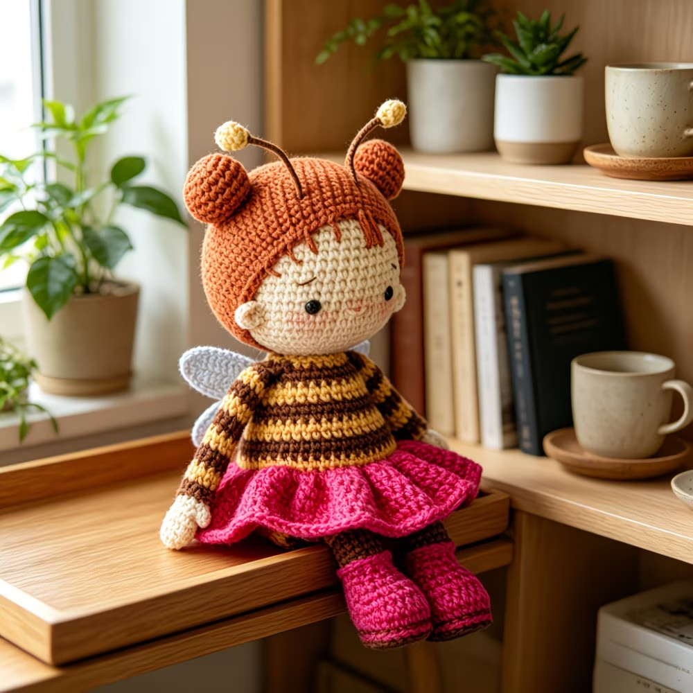 Cute Bee Girl Crochet Plush Kit for Beginners | DIY Amigurumi Stuffed Doll Set with Yarn, Hook & Step-by-Step Tutorial | Sweet Handmade Gift for Craft Lovers