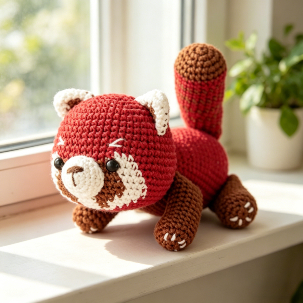 1pc Complete DIY Red Panda Crochet Kit for Beginners with Yarn, Tools & Tutorial - Handmade Amigurumi Plush Toy Suitable for Kids & Adults, Easy Craft Project, - Yarn for, Perfect Gift for Adults And-Hookcrafted