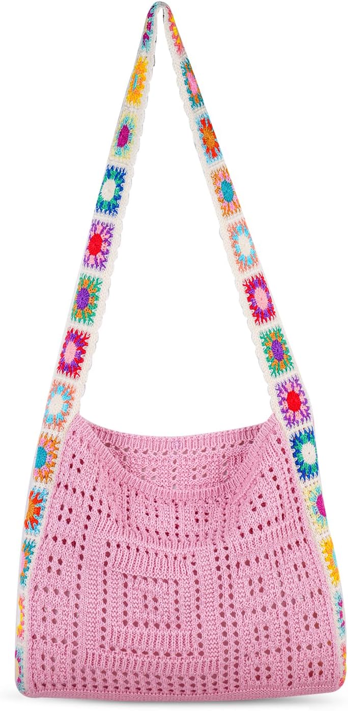 Crochet Beach Tote Bag Summer Vacation Hobo Tote Knit Bags for Women Mesh Woven Travel Crochet Purse Aesthetic Bag