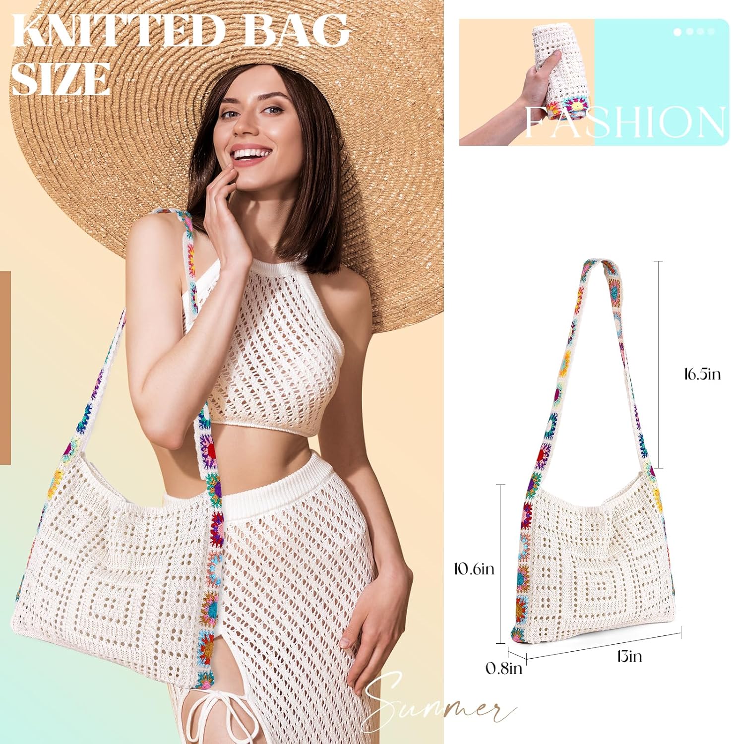 Crochet Beach Tote Bag Summer Vacation Hobo Tote Knit Bags for Women Mesh Woven Travel Crochet Purse Aesthetic Bag