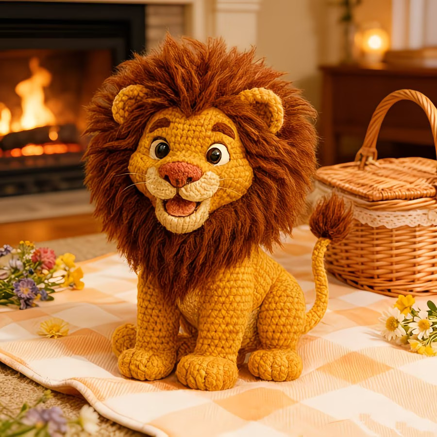 Lion Crochet Kit for Beginners – DIY Amigurumi Lion Set with Yarn, Hook & Step-by-Step Video Tutorial, Easy Knitting Kit for Handmade Craft Lovers