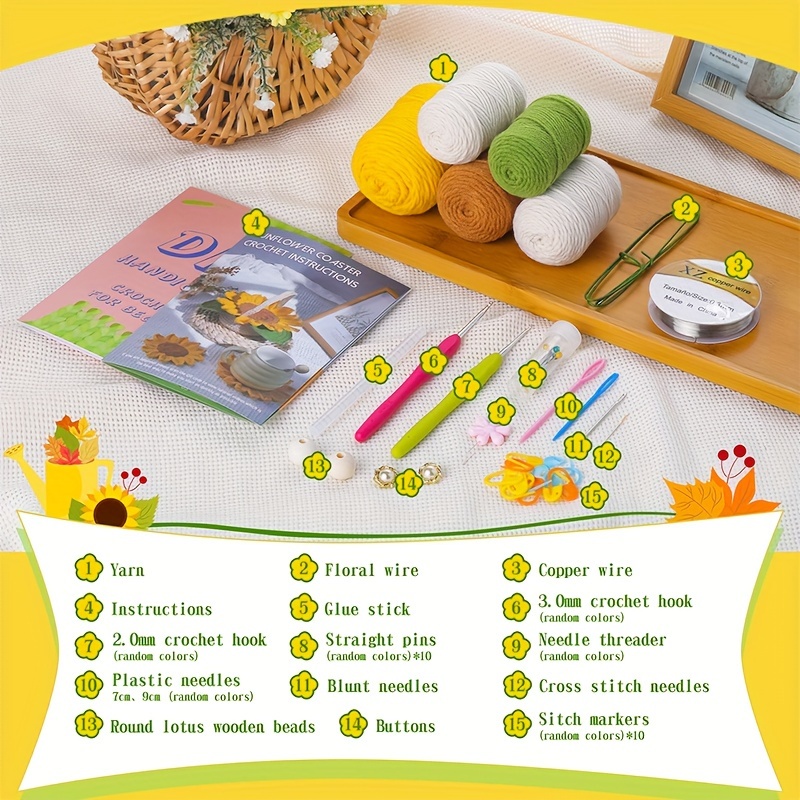 Beginner'S Crochet Set, 5pcs Coaster And Plant Pot Crochet Starter Kit, All-Inclusive Knitting Supplies with Detailed Instructions, Crochet Hooks, And Yarn for Craft Projects-Hookcrafted