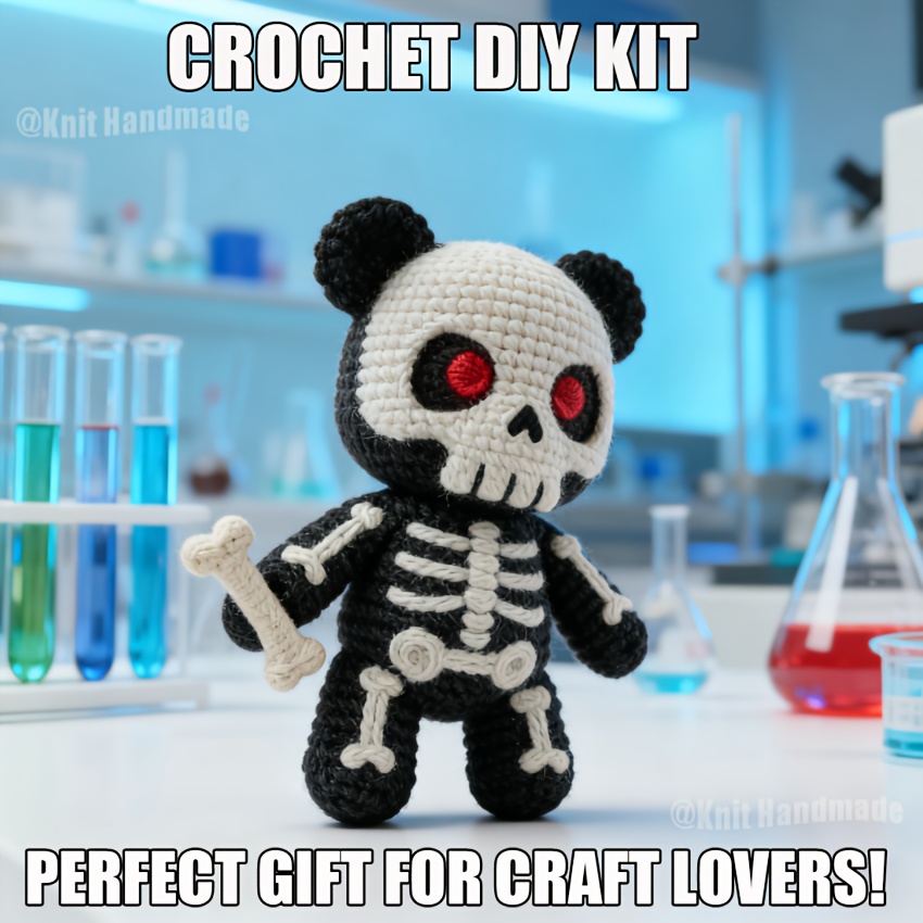 1pc Skull Bear DIY Crochet Kit - Extra 30% Soft Yarn + Tutorial Adult Handmade Car Ornament