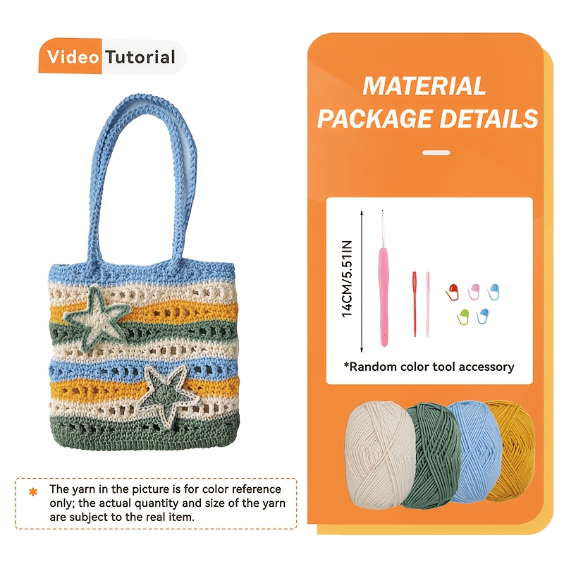 Summer Ocean Breeze Women's Shoulder Bag Material Pack [Unfinished] Crochet Kit Includes Yarn, Crochet Hook, Video Instructions and Tutorials.It Is a Perfect Birthday Gift for Adult Women Who Are Handmade Crochet Enthusiasts or Beginners, and Also