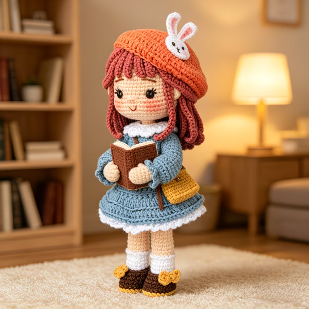 Bunny Beret Girl Crochet Kit for Beginners | DIY Amigurumi Stuffed Doll Set with Yarn, Hook & Step-by-Step Tutorial | Cute Handmade Gift for Craft Lovers
