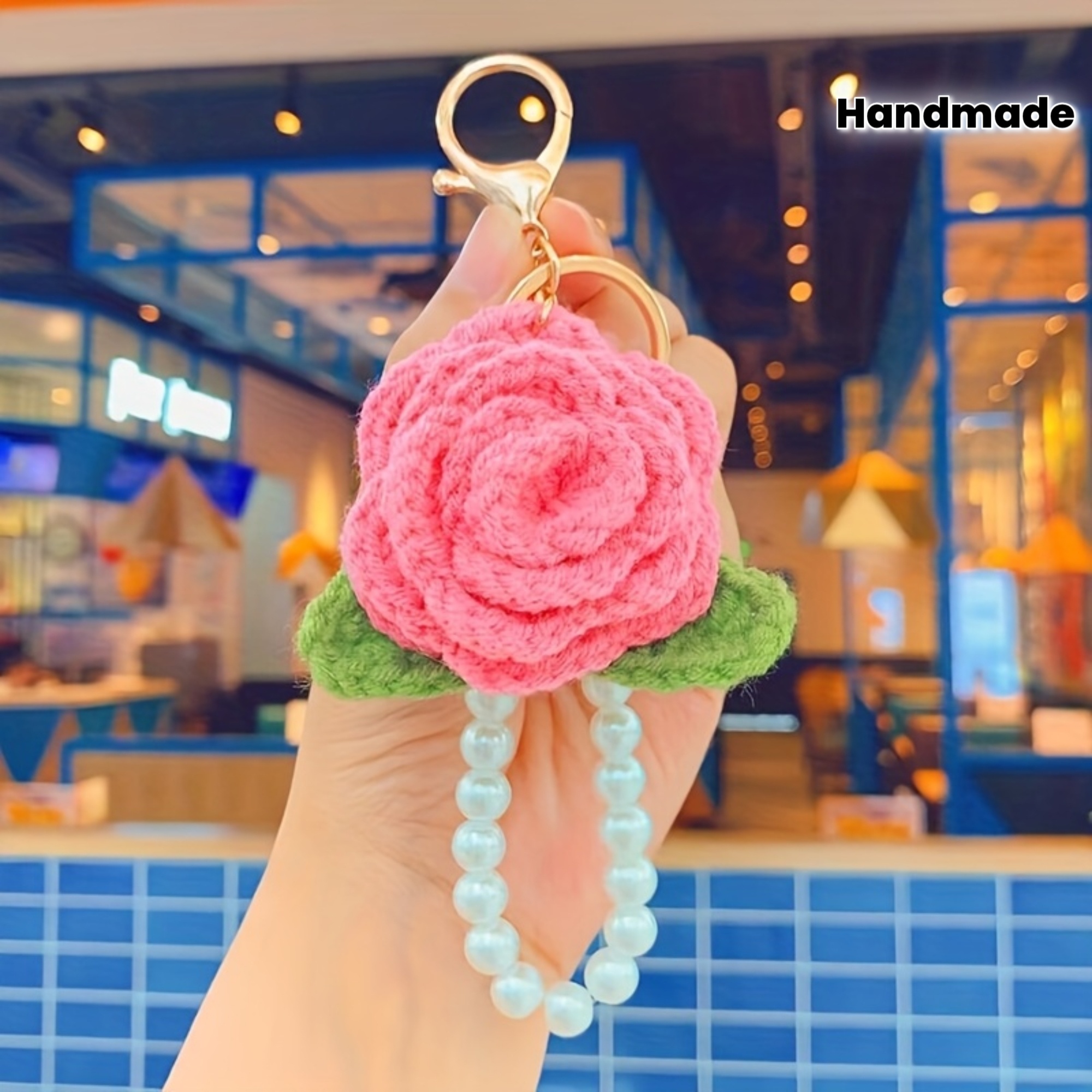 Handmade Knitted Rose-shaped Keychain for a Loved One